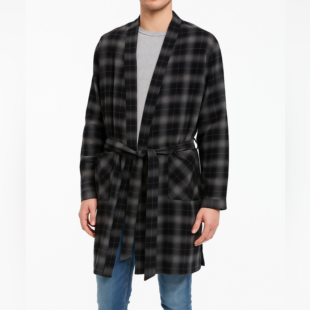 ASOS Men’s Plaid Cardigan Layering belted Robe Jacket Cozy Loungewear Sz Medium